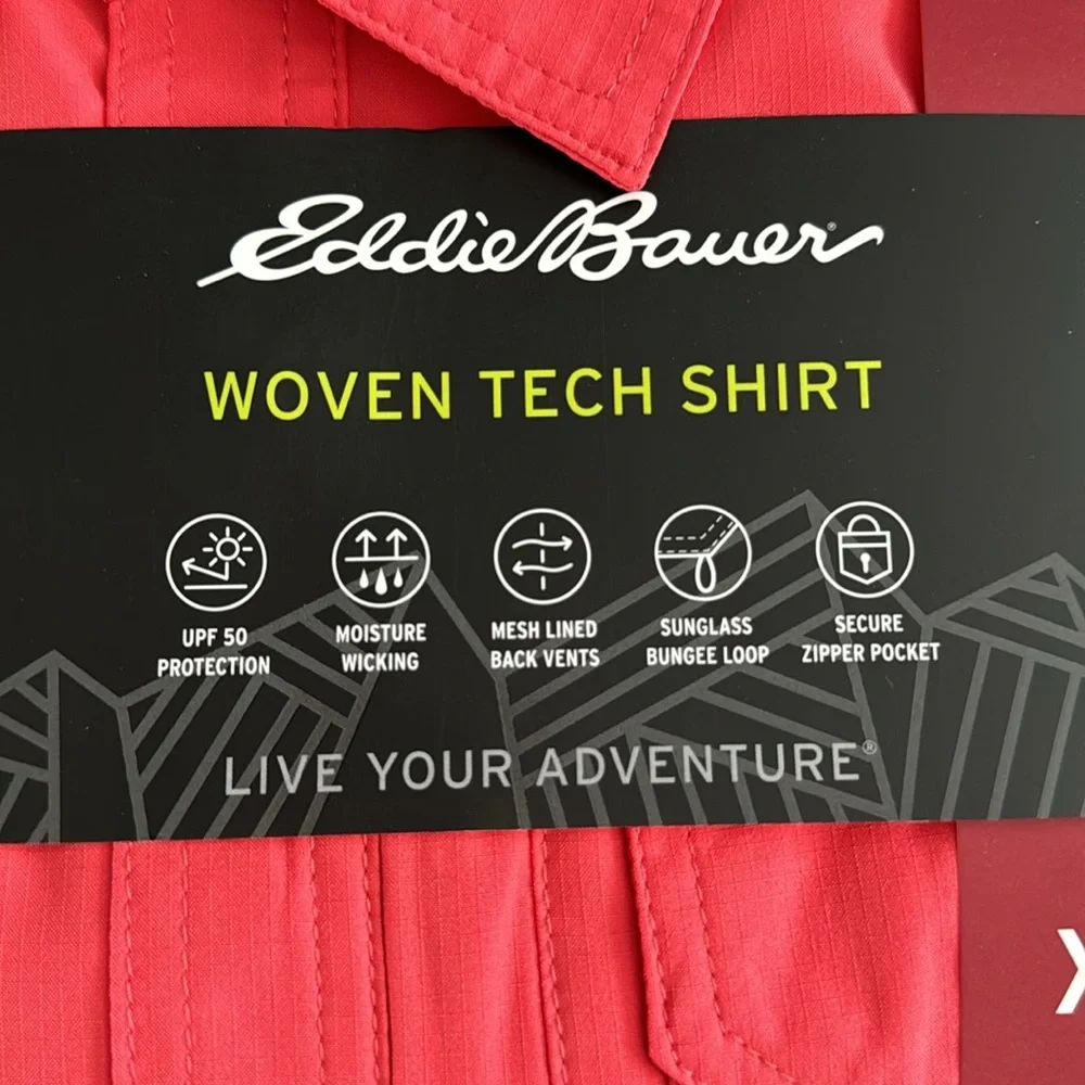 Eddie Bauer woven tech shirt, Fishing shirt, Coral, new with tags - Picture 3 of 6